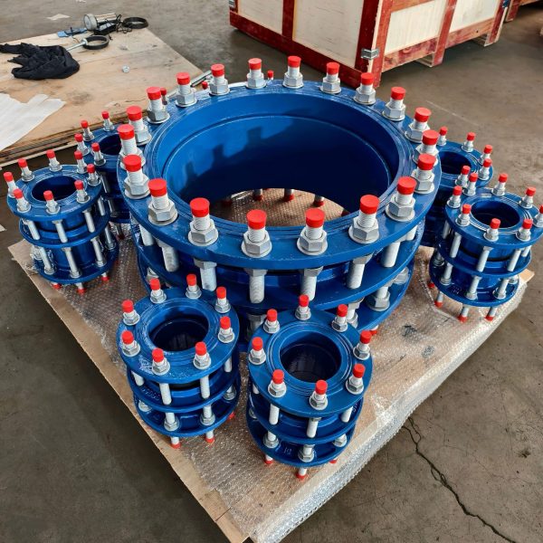 Ductile iron flanged dismantling joints on a pallet