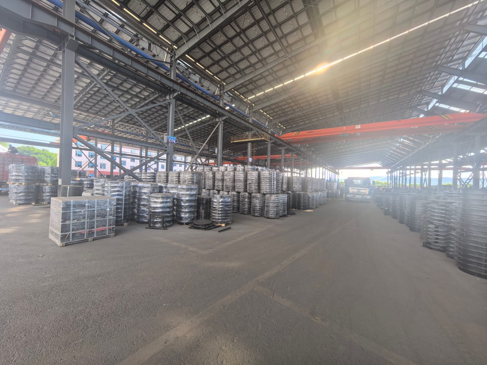 Warehouse of finished manhole covers