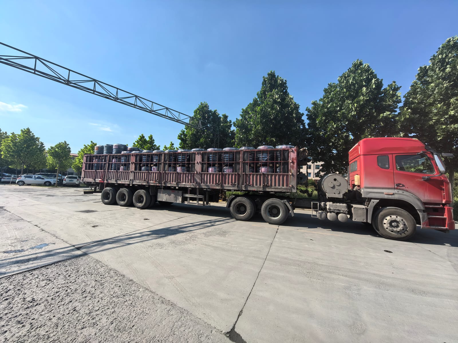 Manhole covers loaded onto a truck for export