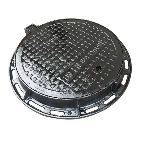 Ductile iron round manhole cover with frame, rated to EN124